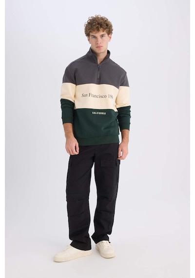 DeFacto Relax Fit Dik Yaka Fermuarlı Baskılı Kalın Sweatshirt D2562AX24AUAR63