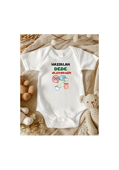 Lupi Dede Yazılı Bebek Zıbın % 100 Pamuk 59 ekru