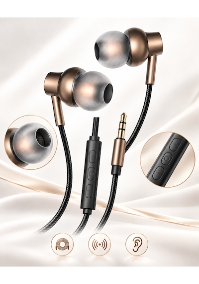 Hi-res 3.5 Mm Aux Kablolu Kulak İçi Kulaklık 3d Surround Stereo Ses 14.2mm Sürücü Mikrofonlu Manyetik Kulaklık