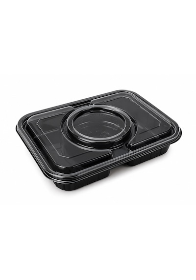 Mikrodalga Yemek Kabı Sos Hazneli 100 Adet Pp Plastik Şeffaf Kapaklı Gıda Saklama Ve Paket Servis Kabı