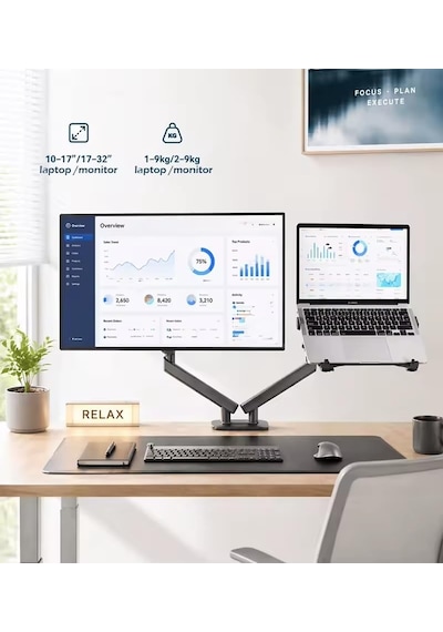 North Bayou Nb A5/c-l Amortisörlü 17"-27" Monitör Tutucu Ve 10"-17" Laptop Standı 2026 Yeni Tasarım