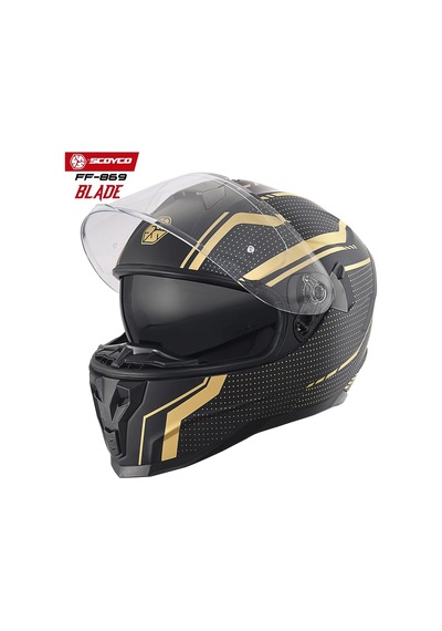 Scoyco FF-869 Blade Güneş Vizörlü Kapalı Kask Gold - Mat Siyah