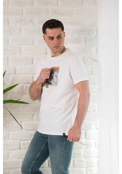 Regular Fit Pamuklu Baskı Detaylı Erkekyazlık T-shirt 001