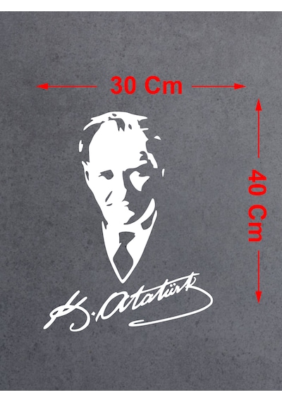 Atatürk İmza Ve Silüet Sticker - Gazi Mustafa Kemal - Atatürk - Araba Oto Motosiklet Araç Karavan Sticker 00565 40x30 Cm