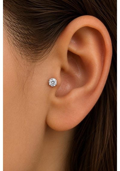 Sertifikalı 316l Çelik Yuvarlak Tektaşlı Dört Tırnaklı Premium Gümüş Renk Tragus Ve Helix Piercing