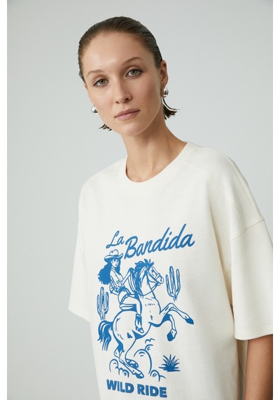 Grımelange Berrıe Kadın Regular Baskılı Yuvarlak Yaka Ekru T-shirt Ekru