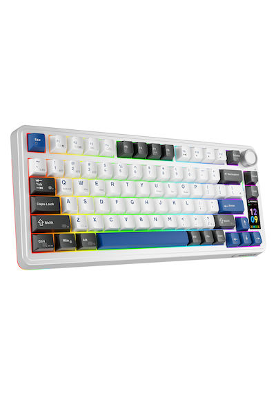 Rampage Quell Pro Ekranlı Beyaz Hot Swap 2.4g + Bt Wireless Rgb Gasket Oil Switch English Layout Pbt Mekanik Oyuncu Klavyesi