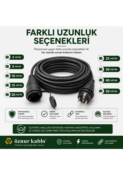 Elektrikli Araç Şarj Uzatma Kablosu,%100 Bakır 3x4 Mm², Topraklı Ev Şarj Ve Güç Uzatma Kablosu, Kalın Kesit Profesyonel Kullanım 15 Metre Diger
