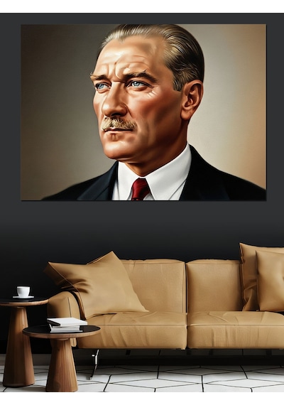 Ciddi Bakışlı Mustafa Kemal Atatürk Dekoratif Kanvas - Mdf Ahşap Tablo