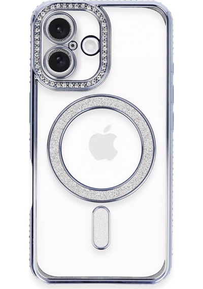 Zengemtx Newface Apple Uyumlu iPhone 16 Kılıf Joke Simli Magneticsafe Kılıf - Mavi