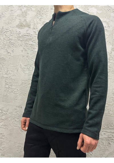 Selanik Örgü Gizli Pat Fermuarlı Sweatshırt Nefti Yeşil