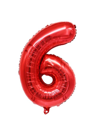 6 Rakam Kırmızı Folyo Balon 34 İnç 76-82 Cm Kırmızı