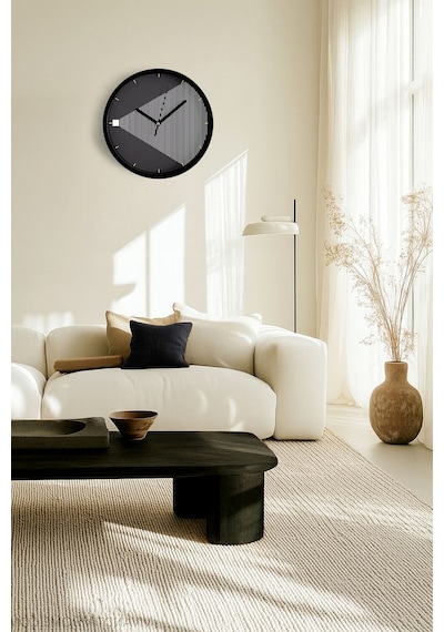 Siyah - Beyaz Optik İllüzyon Modern Tasarım Duvar Saati - 30cm - Önü Camlı Siyah Kasa-jh0551 Siyah