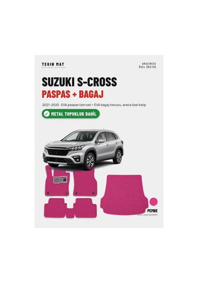 Suzuki S-cross Eva Paspas + Bagaj Havuzu Seti 2021 2025 Pembe Metal Topukluk Dahil