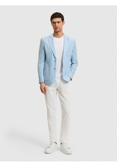 Cacharel Açık Mavi Slim Fit Yün İpek Karışımlı Ceket Denim
