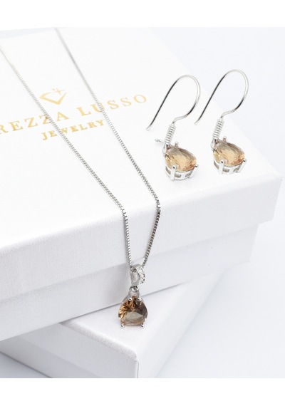 Brezza Lusso Jewelry Zarit Sultanit Taşlı Kadın Gümüş Kolye Küpe Seti