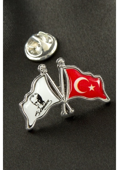 Ay - 250 - Yıldız Atatürk İmzalı Yaka Rozet - Glblseme - Gümüş Rengi