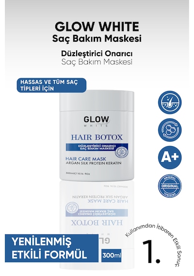 Glow Whıte Keratin Saç Botoksu Argan, Keratin Ve İpek Proteinli Yoğun Bakım Maskesi 300 Ml