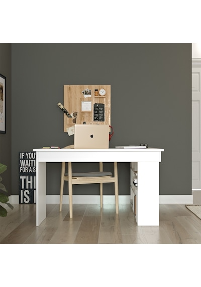 Robinhome Robin Home Boston Kitaplık Raflı Çalışma Masası Ofis Masası Beyaz