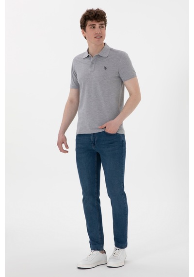 U.S. Polo Assn. Erkek Slim Fit Polo Yaka Gri Melanj Basic Tişört 50297984-VR086