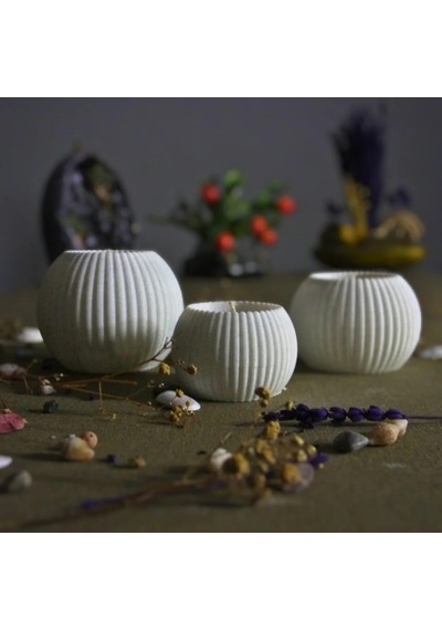 3 Lü Tealight Mumluk Seti Dekoratif Ev & Salon Mumluğu Hediyelik Set Mermer Desen