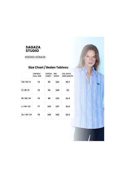 Sagaza Studio Ss6060 Vatkalı Çizgili Gömlek Mavi