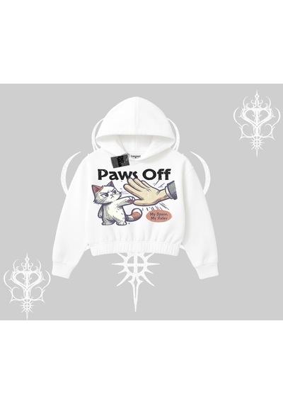 Startmore Procatstinator Kedi Baskılı Kapşonlu Crop Sweatshirt Gri