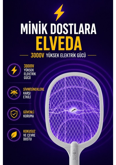 7/24 Şarjlı Elektrikli Sinek Raketi Standlı Sivrisinek Haşere Öldürücü Sineklik Haşere Aleti Z103