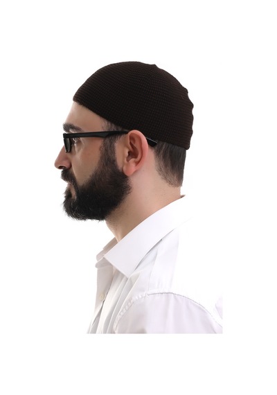 Kahverengi Kışlık Nokta Desenli Orlon Namaz Takkesi