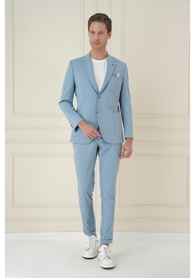 Efor Slim Fit Mono Yaka Çift Yırtmaç Torba Cep Casual Havacı Mavi Ceket C 697 Mavi