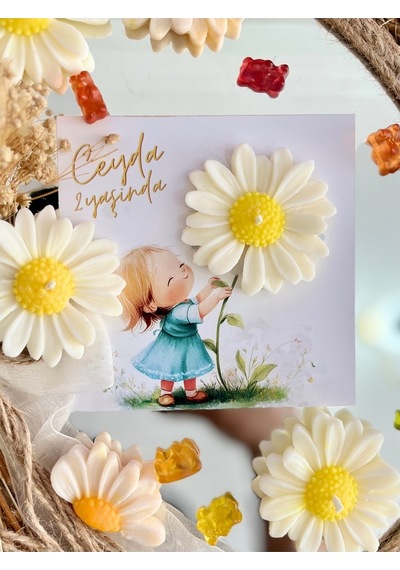 Bernami Mumluk Şamdanpinterest 25 Adet Özel Tasarlanmış Kart Ve Papatya Mum. Doğum Günü, Baby Shower, Bebek Doğum Hediyelik Diğer