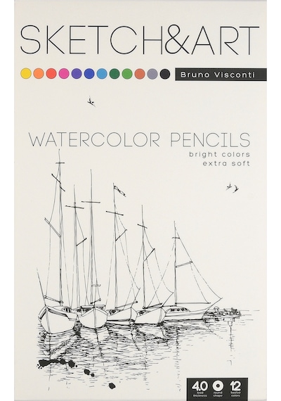 Bruno Visconti "sketch&art" Profesyonel Aquarel Kuru Boya Kalemi. 12 Renk. Metal Kutuda.