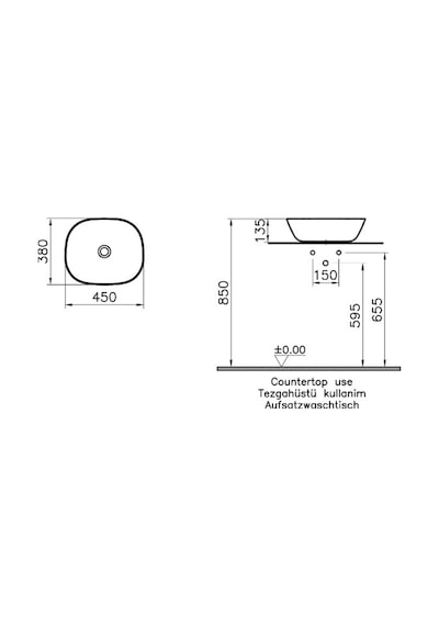 VitrA Plural 7810B420-0016 Kare Alçak Çanak Lavabo. 45CM. Mat Bej