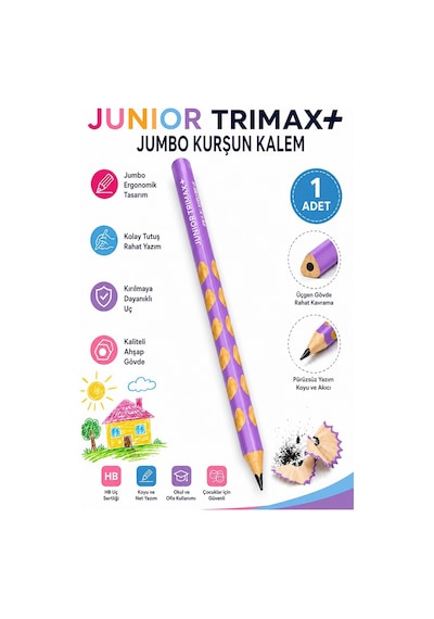 Jumbo Kurşun Kalem Oluklu 1 Adet Alpino Trimax Üçgen Oluklu Kalın Kalem Pastel Renkler Kolay Tutuş Ve Kullanım Lila