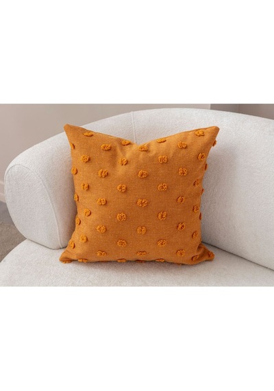 Swita Home Dekoratif Puantiye Keten Kumaşlı Kırlent Kılıfı 43x43 Hardal