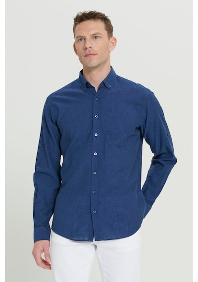 AC&Co / Altınyıldız Classics ERKEK INDIGO Comfort Fit Rahat Kesim Düğmeli Yaka Casual Keten Gömlek İndigo AC&Co / Altınyıldız Classics ERKEK INDIGO Comfort Fit Rahat Kesim Düğmeli Yaka Casual Keten Gömlek İndigo