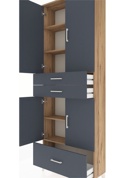 Arges Dolap 5 Raflı 3 Çekmeceli 4 Kapaklı 88x30x243 Çam-antrasit Çam