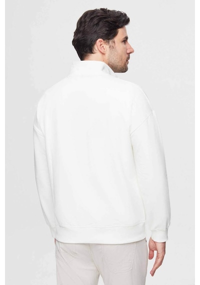D's Damat Oversize Ekru Düz Yarım Fermuarlı Pamuklu Mevsimlik Sweatshirt 2ECE25ORT2796 Ekru