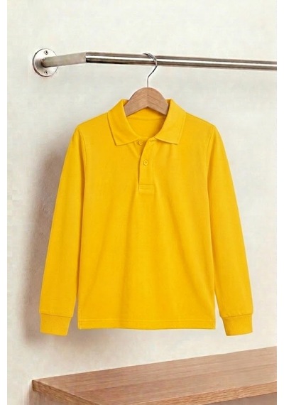 Nacar Store Unisex Çocuk Uzun Kollu Polo Yaka Lakost Okul Tişörtü Ümiteks Sarı