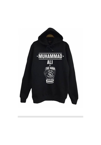 Erkek Muhammed Ali Baskılı Sweatshirt Hoodie Siyah