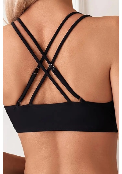 Angelsin İki Ayarlanabilir Askılı Bikini Üstü Çıkartılabilir Kaplı Siyah