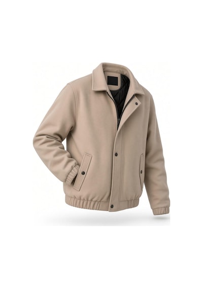 Oksit Harrington Fermuarlı Bomber Kaşe Ceket Mont - Slim Fit Klasik Yaka Krem