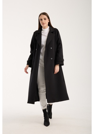 Siyah Kemerli Oversize Astarlı Trençkot 46159