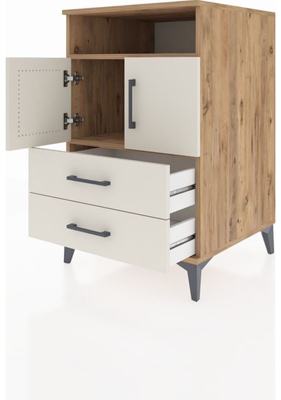 Kronos Komodin 2 Raflı 2 Çekmeceli 2 Kapaklı 60x59x96 Çam-aytaşı Atlas Çam
