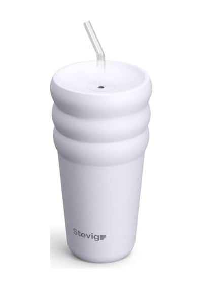 3 Bubble Two-cap Straw Tumbler Çelik Termos 600 Ml Lilac Hint St-245 Açık Bej