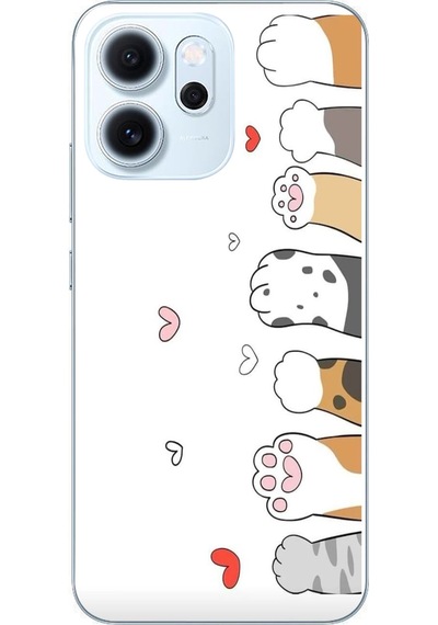 Oppo Reno 14f Uyumlu Kedi Harekatı Patileri Baskılı Silikon Kılıf Renkli