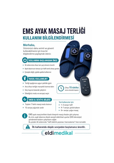 Eldi Medikal Ems Ayak Masaj Terliği - 7 Mod 15 Kademe - Rahatlatıcı Masaj Aleti