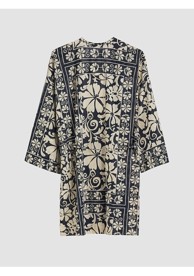 Lcw Everyday Mavi Şal Yaka Desenli Beli Kuşaklı Kadın Kimono
