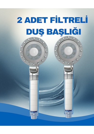 2 Adet Filtreli Duş Başlığı Su Arıtmalı, Klor Ve Kireç Önleyici, Yüksek Basınçlı Krom