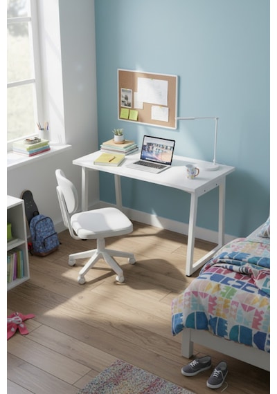 Vilinze Biga Çalışma Ofis Masası Ve Deniz Çalışma Ofis Sandalyesi Set - 60x120 Cm Beyaz